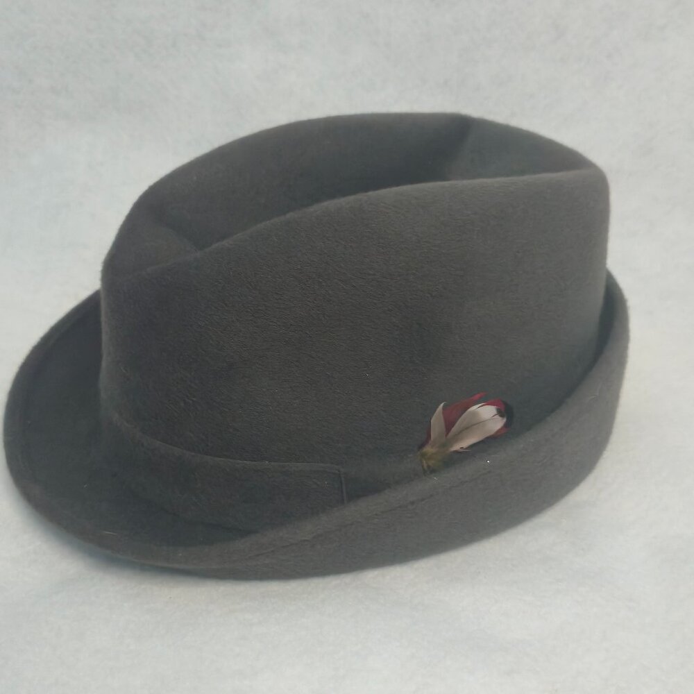 Vintage 1940's Knox Hallmark Series 7 1/4 Gray Felt Fedora Hat with Feather